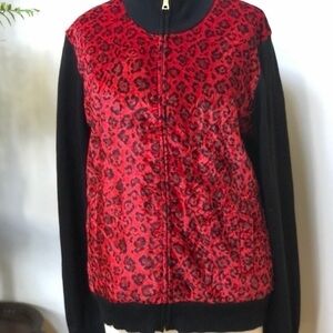 𝅺ep Pro Animal print leopard zippered jacket red‎ black size large
